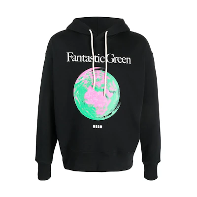 MSGM Letter Logo Print Hooded Pullover Sweatshirt Unisex Black 3546MM07237581-BLACK
