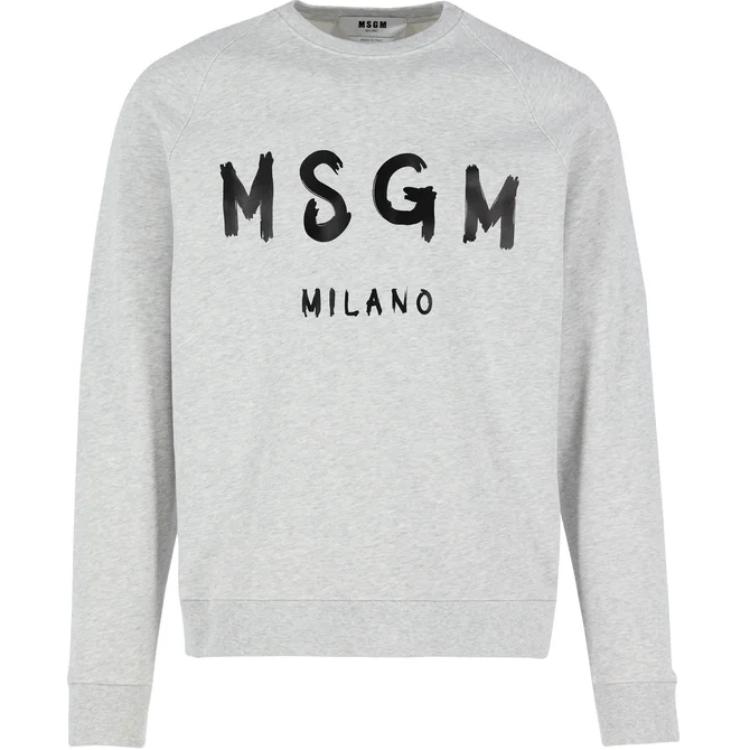 MSGM Letter Print Crewneck Pullover Sweatshirt Gray 2840MM104-207097-94