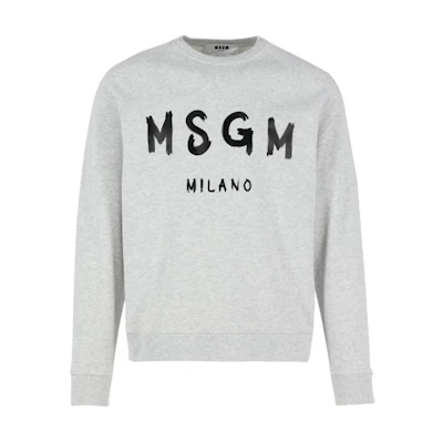 MSGM Letter Print Crewneck Pullover Sweatshirt Gray 2840MM104-207097-94