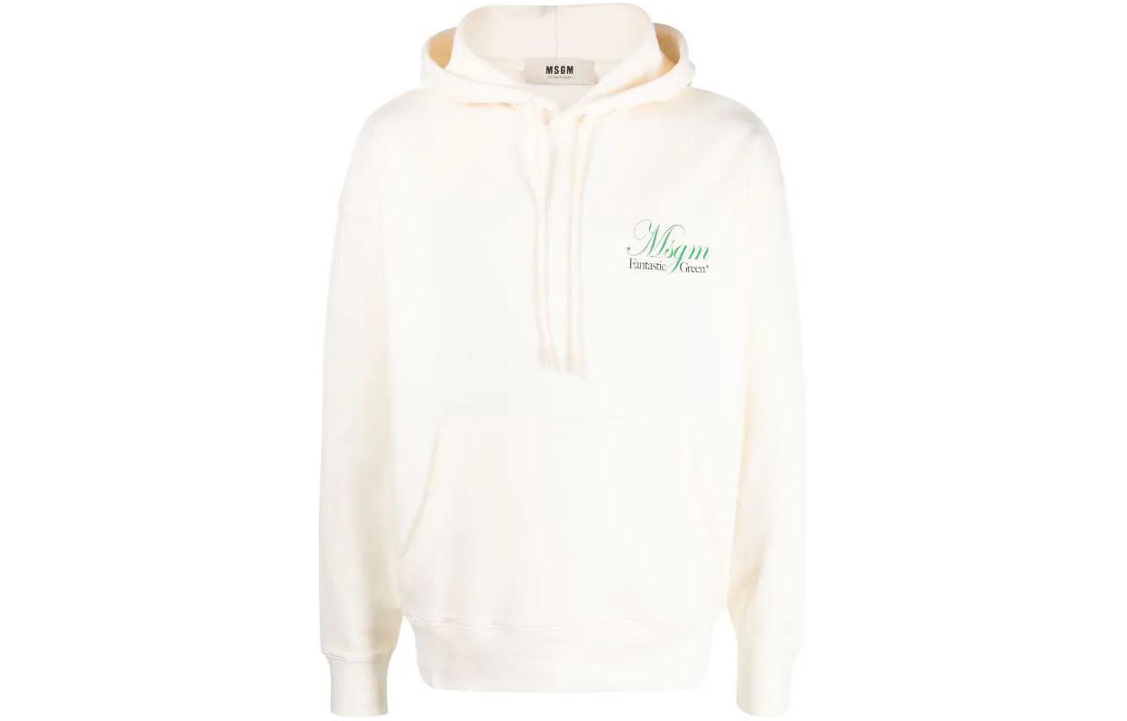 MSGM Letter Print Pullover Hoodie Unisex White 3546MM06237581-WHITE