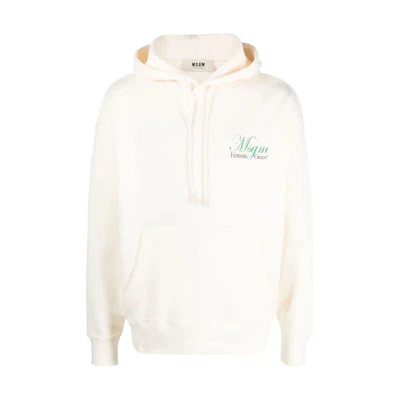 MSGM Letter Print Pullover Hoodie Unisex White 3546MM06237581-WHITE