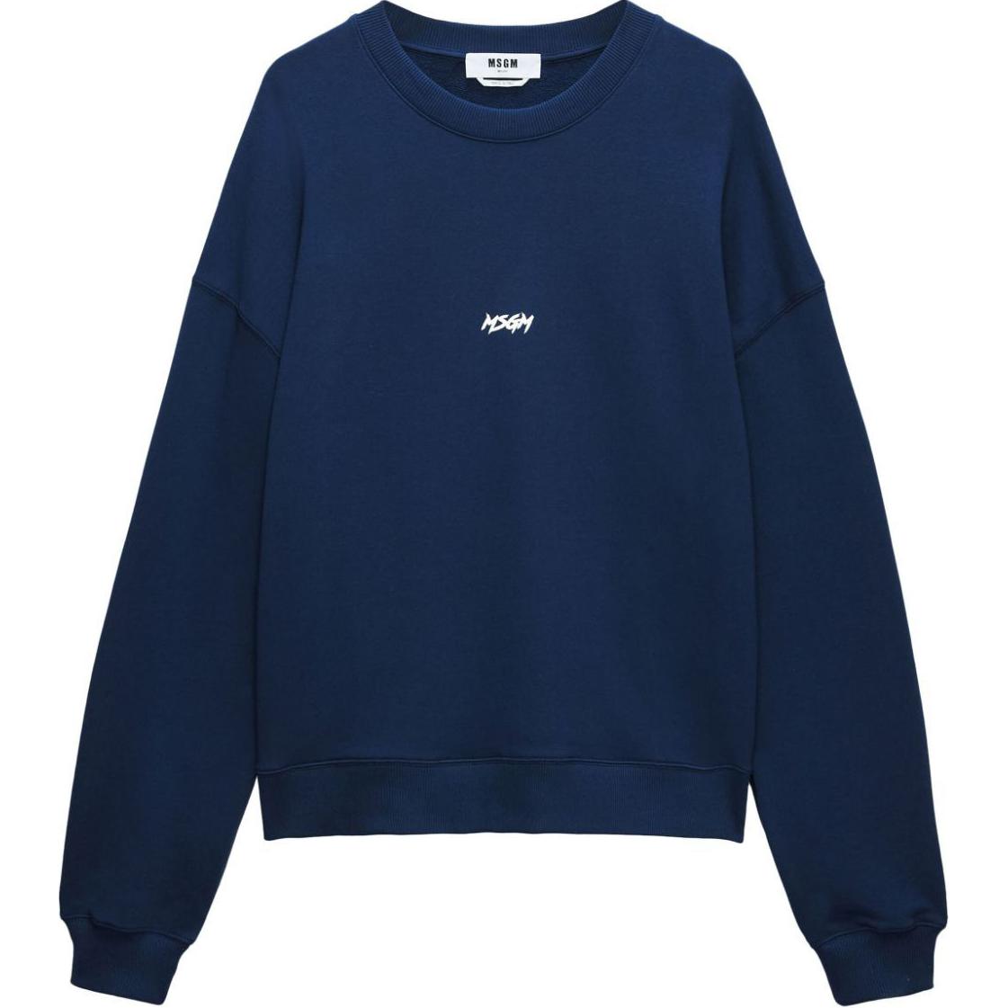 MSGM Logo Crewneck Oversized Long Sleeve Sweatshirt Navy Blue () 3740MM120247799-BLUE