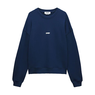 MSGM Logo Crewneck Oversized Long Sleeve Sweatshirt Navy Blue () 3740MM120247799-BLUE