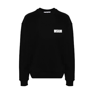 MSGM Logo Crewneck Oversized Sweatshirt Black . 3640MM129247001-BLACK