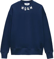 MSGM Logo Crewneck Ribbed Drop Shoulder Navy Blue Sweatshirt 3740MM103247799-NAVY MSGM Logo Crewneck Ribbed Drop Shoulder Navy Blue Sweatshirt 3740MM103247799-NAVY
