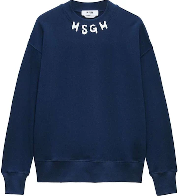 MSGM Logo Crewneck Ribbed Drop Shoulder Navy Blue Sweatshirt 3740MM103247799-NAVY Buy MSGM Logo Crewneck Ribbed Drop Shoulder Navy Blue Sweatshirt 3740MM103247799-NAVY