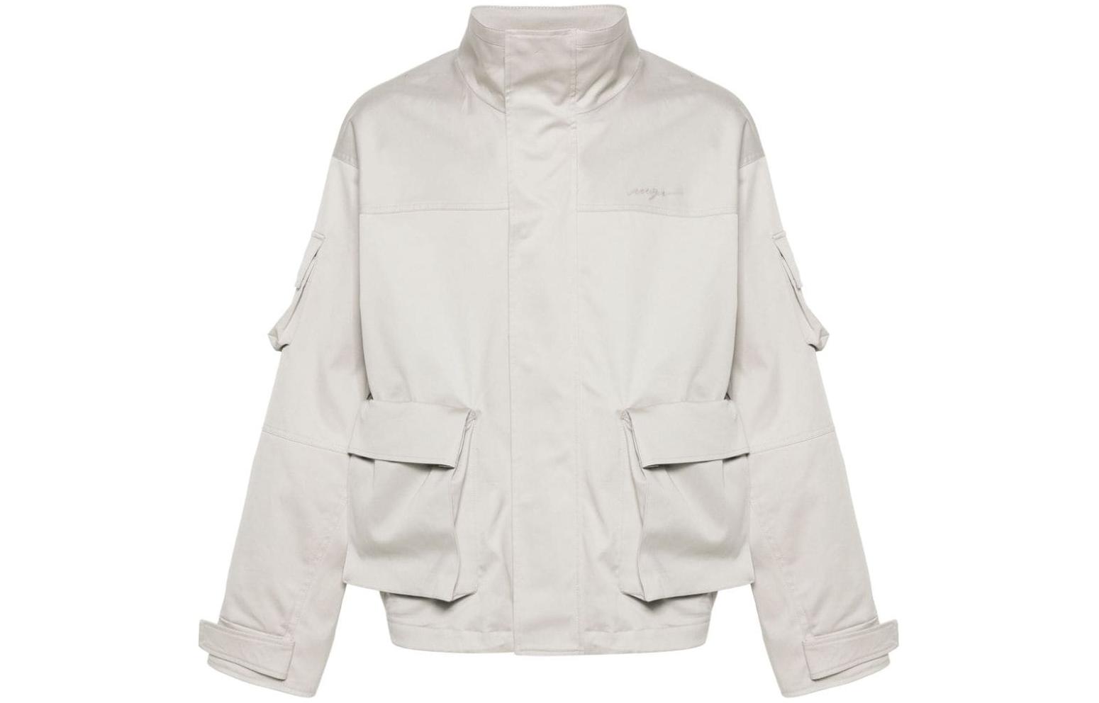 MSGM Logo Embroidered High Neck Utility Jacket Men’s Light Gray 3640MH07X247105-94