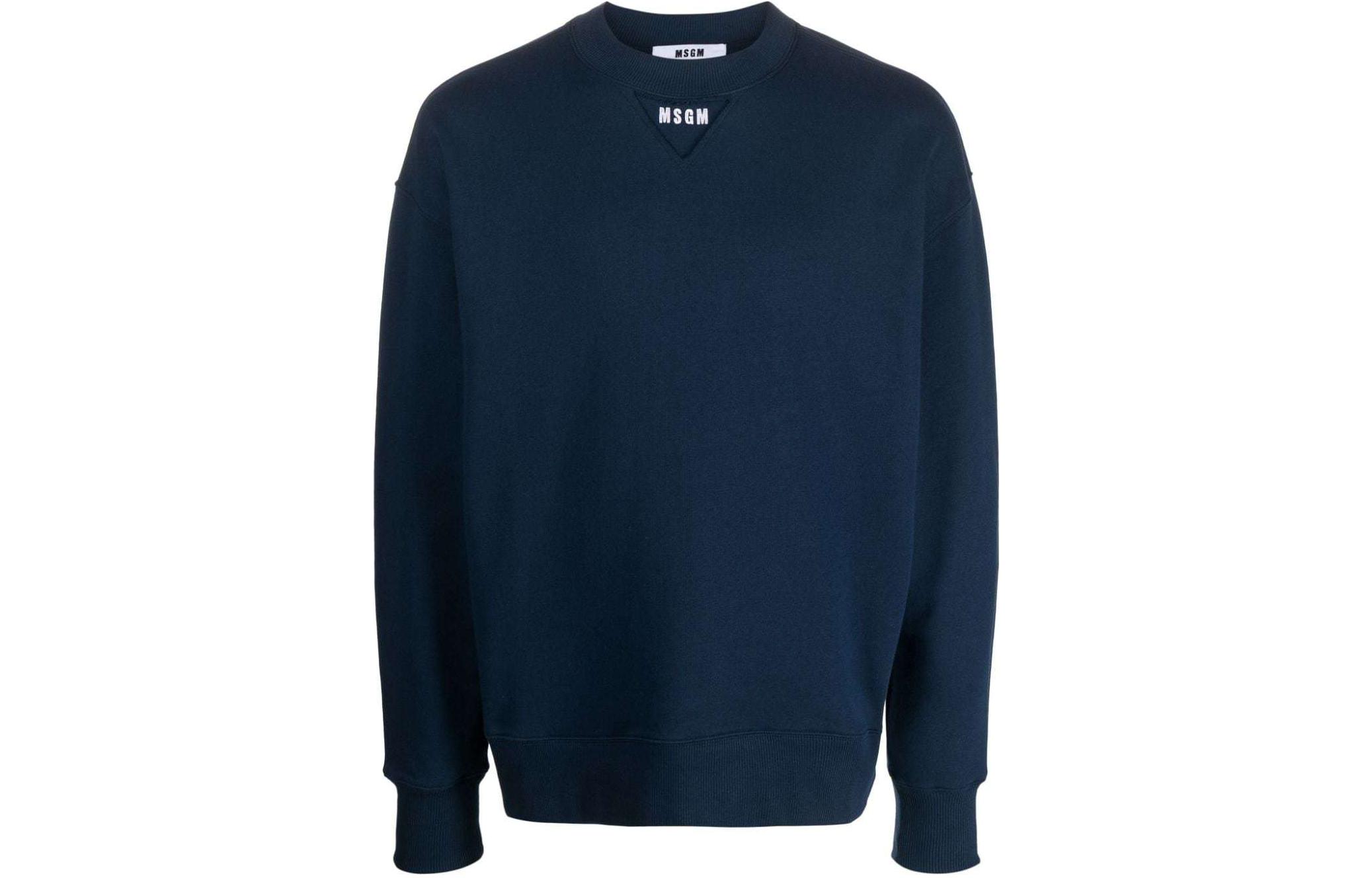 MSGM Logo Embroidered Knit Texture Sweatshirt Navy Blue () 3540MM114237799-NAVY