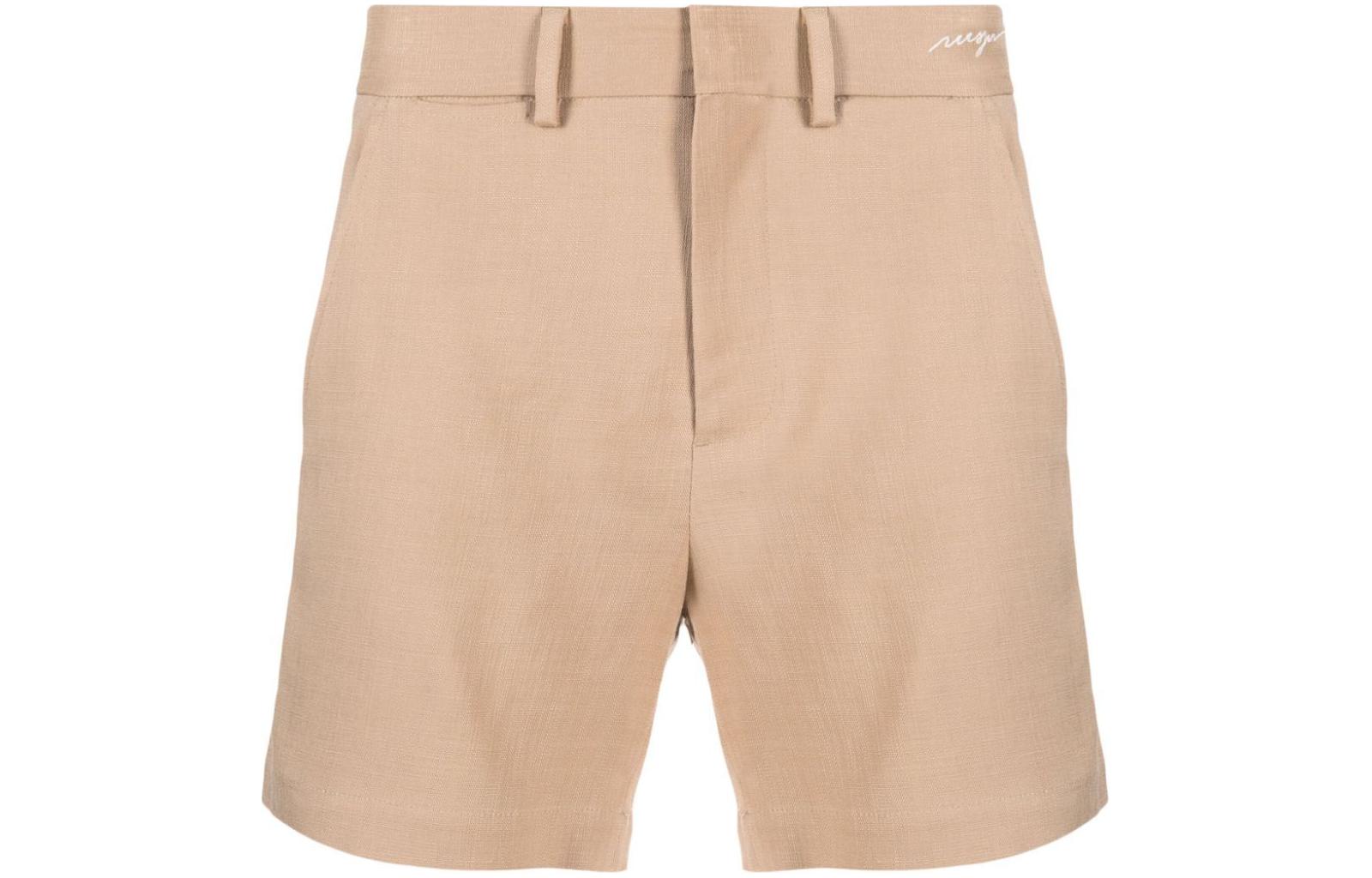 MSGM Logo Embroidered Mid-Waist Casual Shorts Beige Men’s. 3640MB04247010-BEIGE