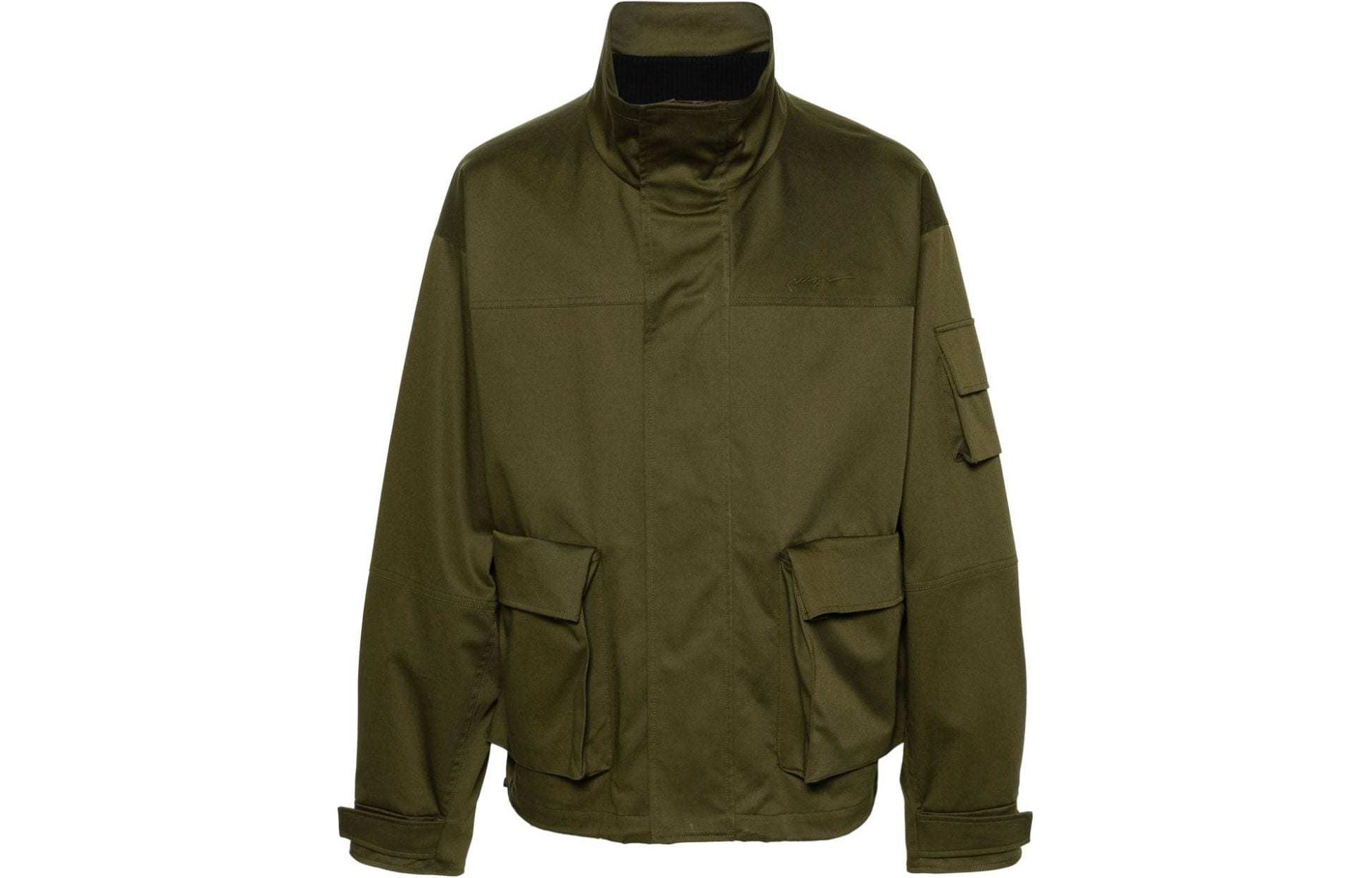 MSGM Logo Embroidered Olive Green Workwear Jacket for Men 3640MH07X247105-GREEN
