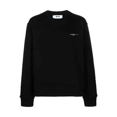 MSGM Logo Embroidered Oversized Crewneck Sweatshirt Black () 3640MM102247001-BLACK