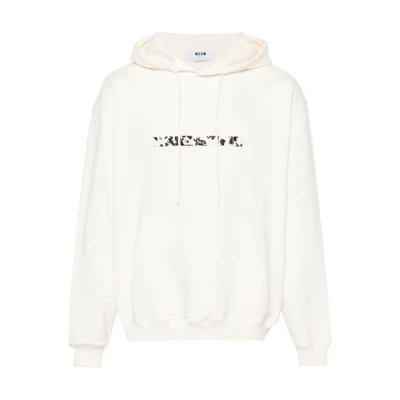 MSGM Logo Embroidered Oversized Hoodie Beige () 3640MM137247000-BEIGE