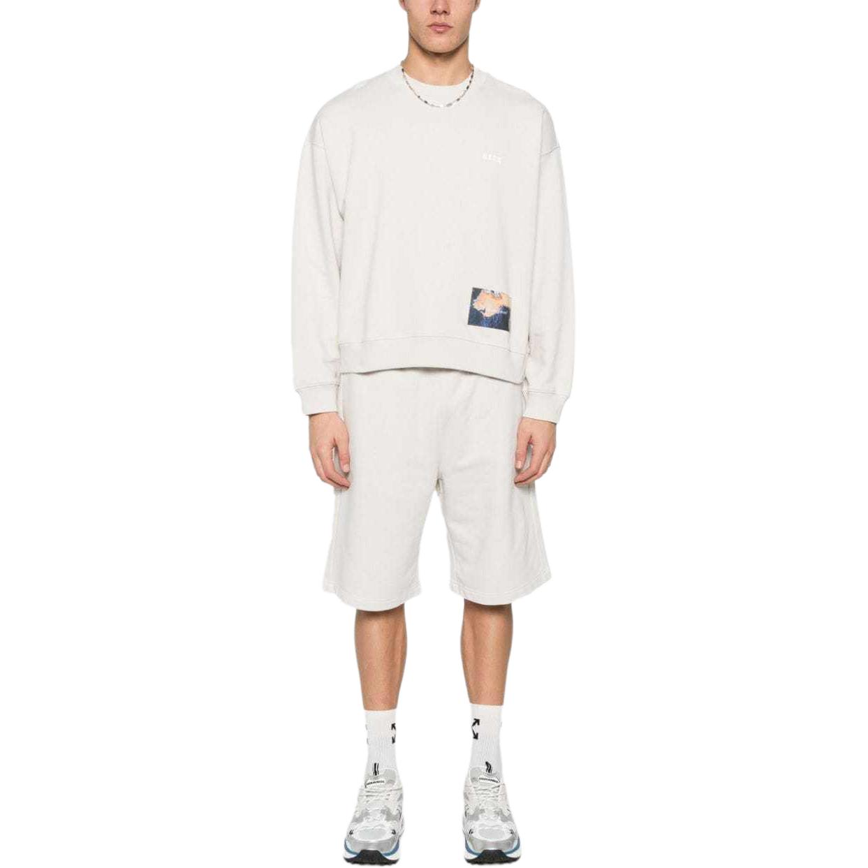 Lookbook MSGM 로고 그래픽 프린트 패치워크 스웻셔츠 유니섹스 오프 화이트 3646MM01247299-20