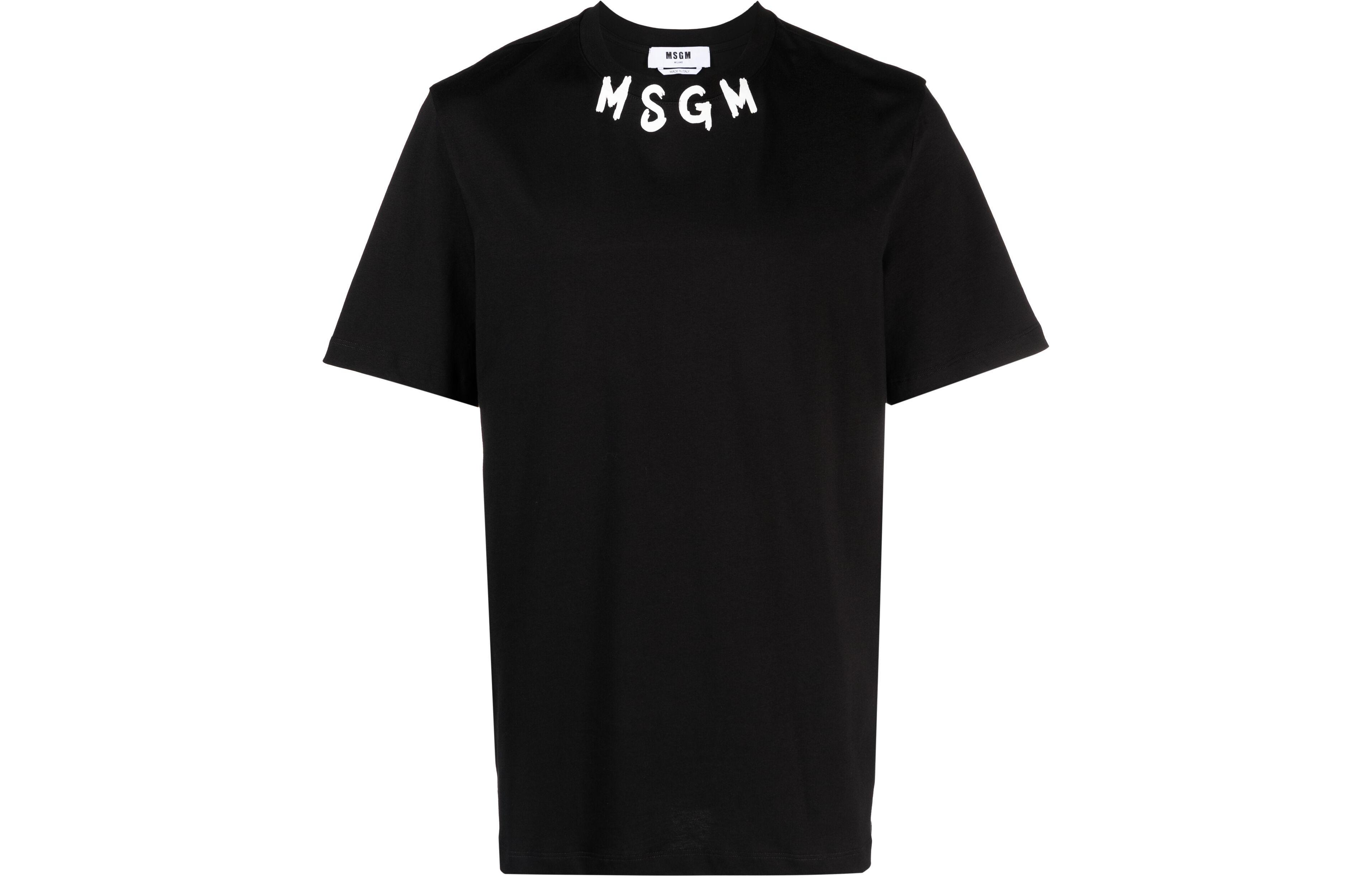 MSGM Logo Letter Print Cotton Short Sleeve T-Shirt Men’s Black. 3640MM118247002-BLACK