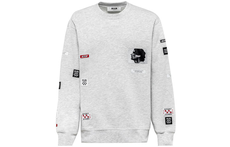 MSGM Logo Patch Cotton Crewneck Sweatshirt Light Grey () 2740MM170-195798