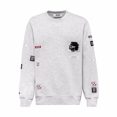 MSGM Logo Patch Cotton Crewneck Sweatshirt Light Grey () 2740MM170-195798