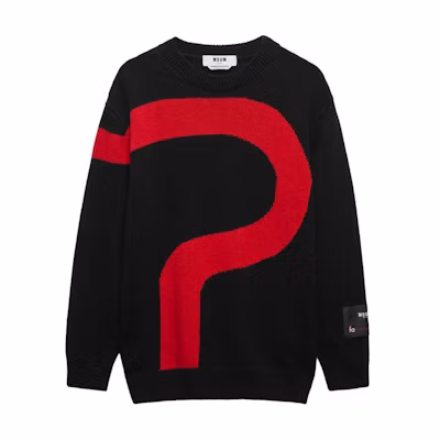 MSGM Logo Patch Crewneck Oversized Long Sleeve Knit Sweater Black . 3740MM218247593-BLACK