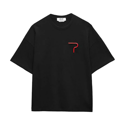 MSGM Logo Patch Crewneck Short Sleeve T-Shirt Men Black 3740MM134247513-BLACK