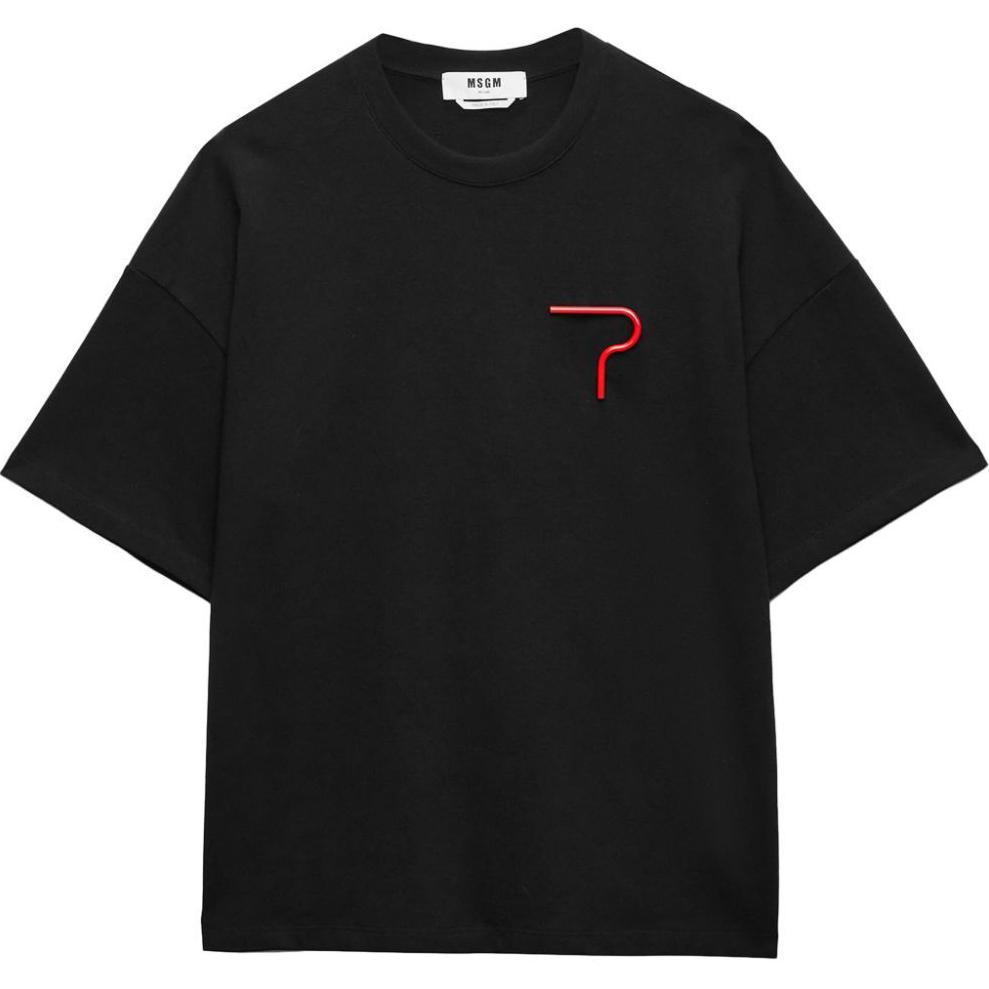 Order Camiseta Negra de Hombre MSGM Logo Patch de Manga Corta y Cuello Redondo 3740MM134247513-BLACK