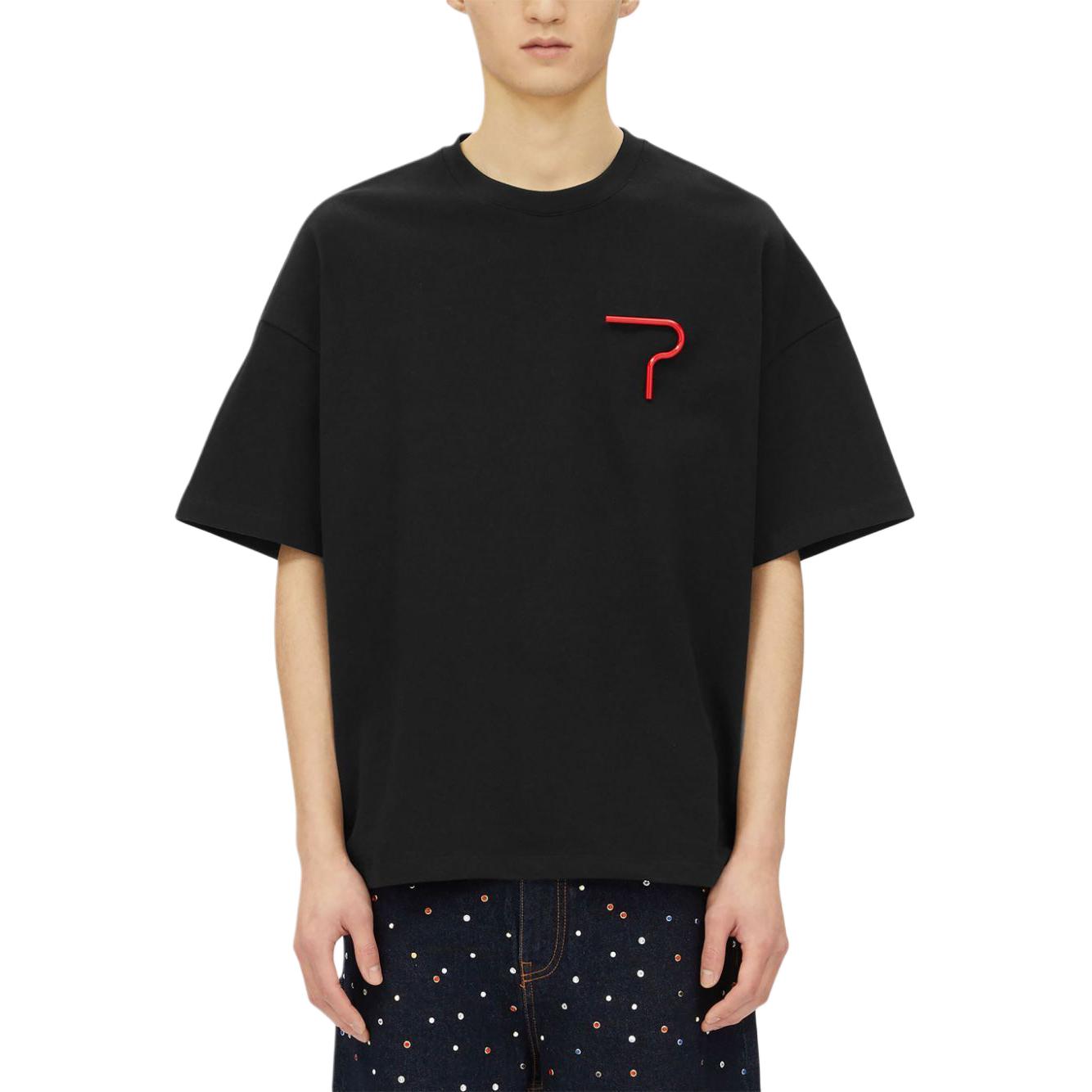 Lookbook Camiseta Negra de Hombre MSGM Logo Patch de Manga Corta y Cuello Redondo 3740MM134247513-BLACK