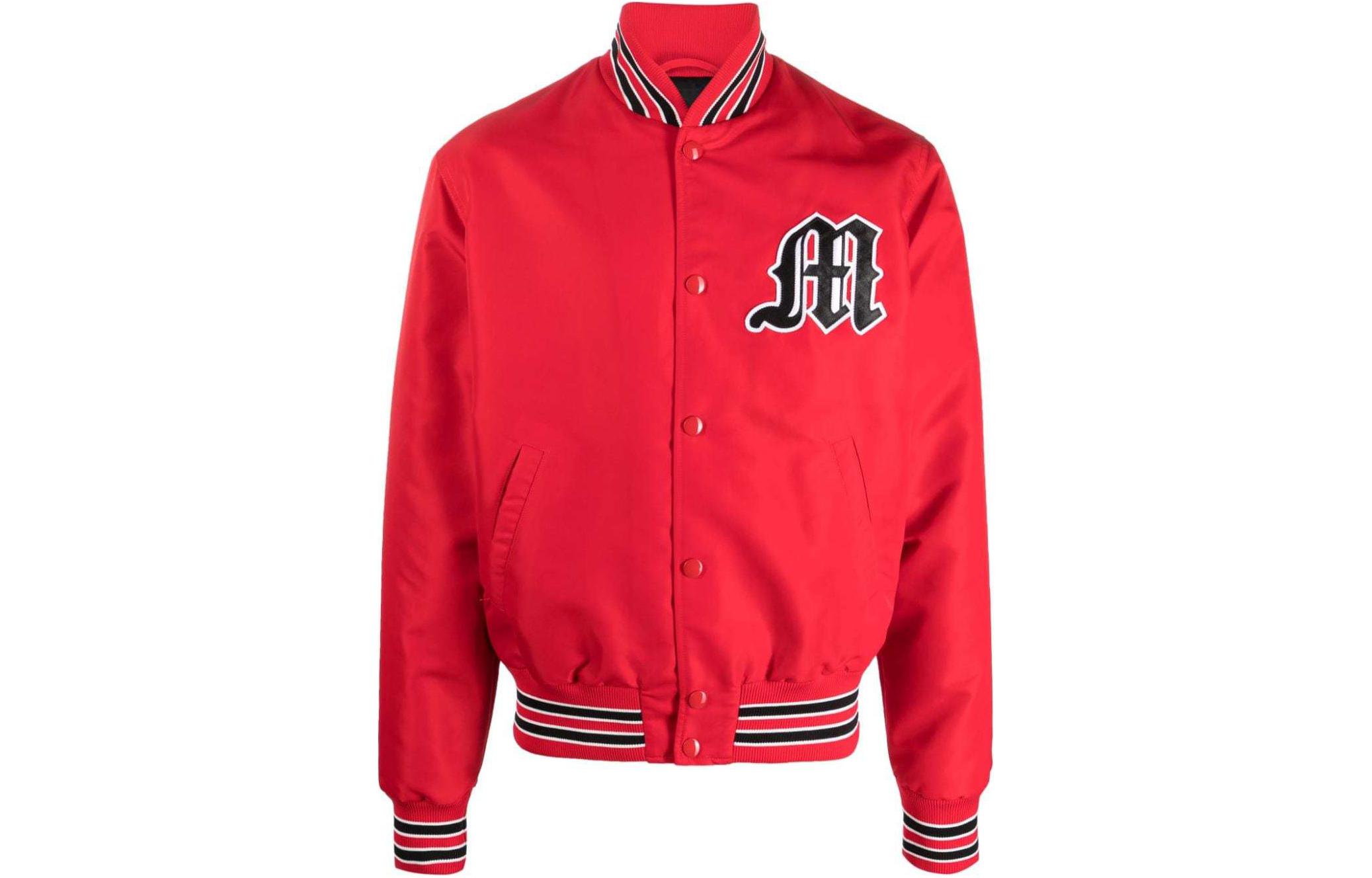 MSGM Logo Patch Stripe Trim Bomber Jacket Men’s Bright Red 3540MH10237503-RED