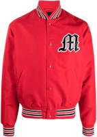 MSGM Logo Patch Stripe Trim Bomber Jacket Men’s Bright Red 3540MH10237503-RED MSGM Logo Patch Stripe Trim Bomber Jacket Men’s Bright Red 3540MH10237503-RED