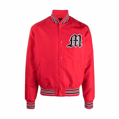 MSGM Logo Patch Stripe Trim Bomber Jacket Men’s Bright Red 3540MH10237503-RED