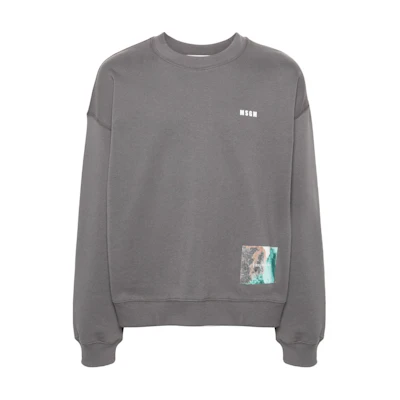 MSGM Logo Print Appliqué Detail Sweatshirt Unisex Rock Gray 3646MM01247299-98