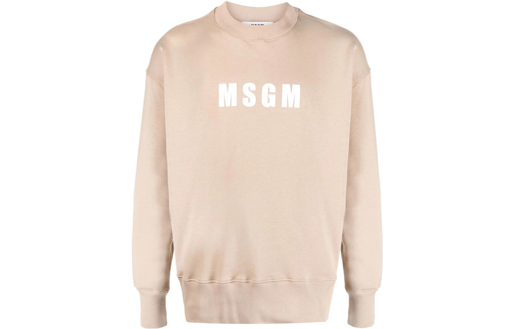 MSGM Logo Print Beige Cotton Sweatshirt 3540MM119237799-BEIGE