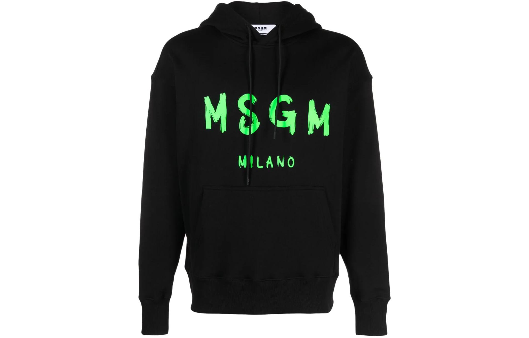 MSGM Logo Print Black Hoodie Long Sleeve Sweatshirt 3640MM515F247000-99