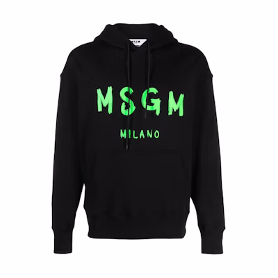 MSGM Logo Print Black Hoodie Long Sleeve Sweatshirt 3640MM515F247000-99