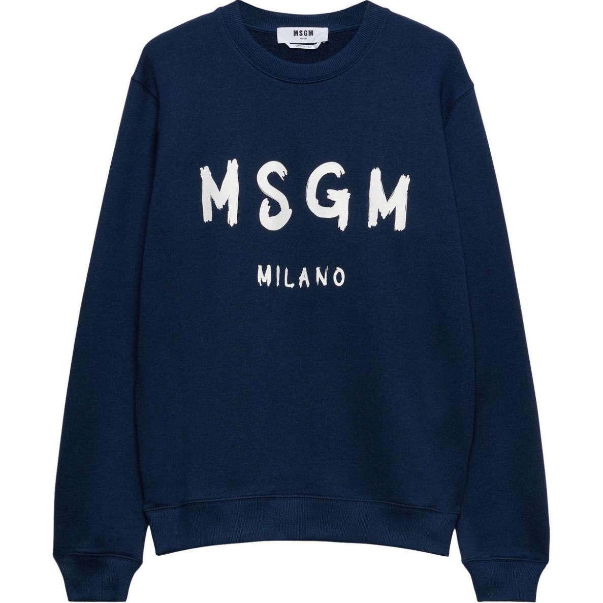 MSGM Logo Print Blue Crewneck Oversized Sweatshirt Fashion 3740MM513247799-BLUE