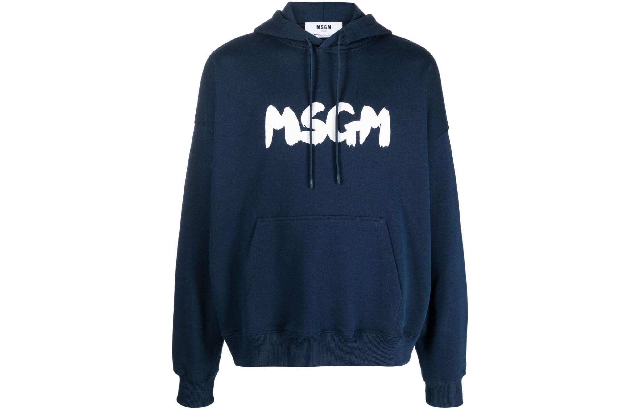 MSGM Logo Print Blue Hoodie Casual Wear 3540MM101237799-BLUE