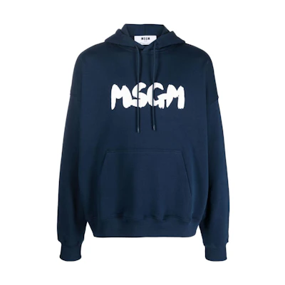 MSGM Logo Print Blue Hoodie Casual Wear 3540MM101237799-BLUE