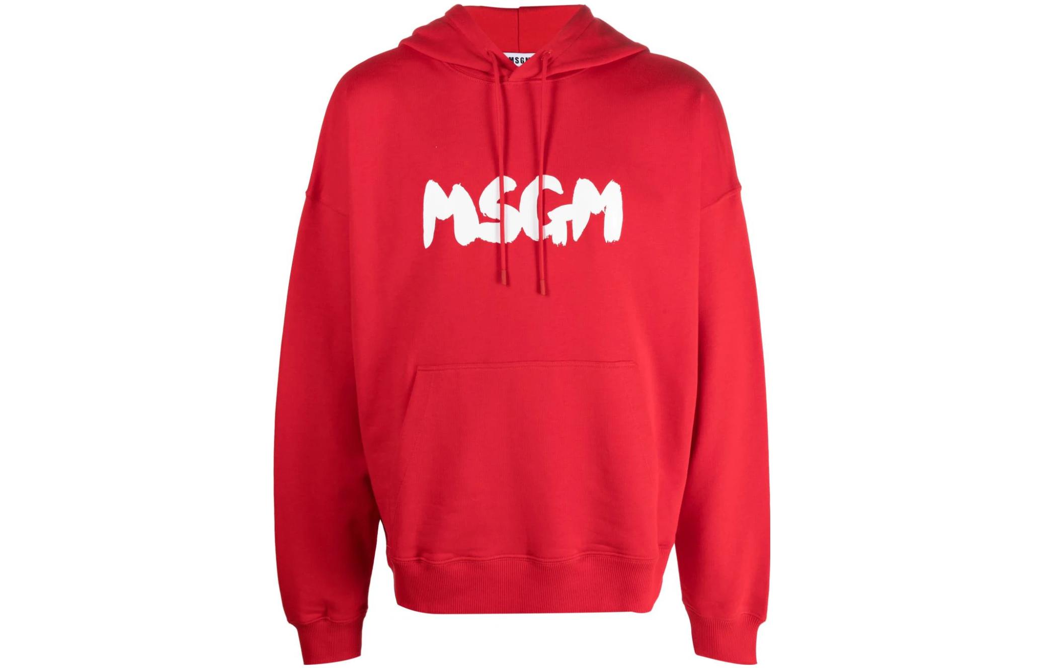 MSGM Logo Print Cotton Hoodie Red - 3540MM101237799-RED