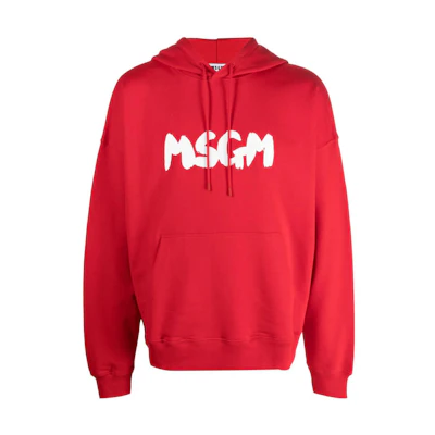MSGM Logo Print Cotton Hoodie Red - 3540MM101237799-RED