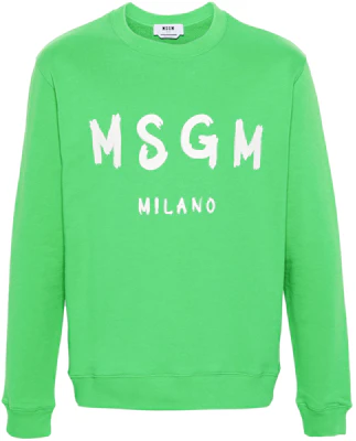 MSGM ロゴプリント クルーネック 長袖コットンスウェットシャツ ライムグリーン メンズ 3640MM513247000-GREEN Buy MSGM ロゴプリント クルーネック 長袖コットンスウェットシャツ ライムグリーン メンズ 3640MM513247000-GREEN