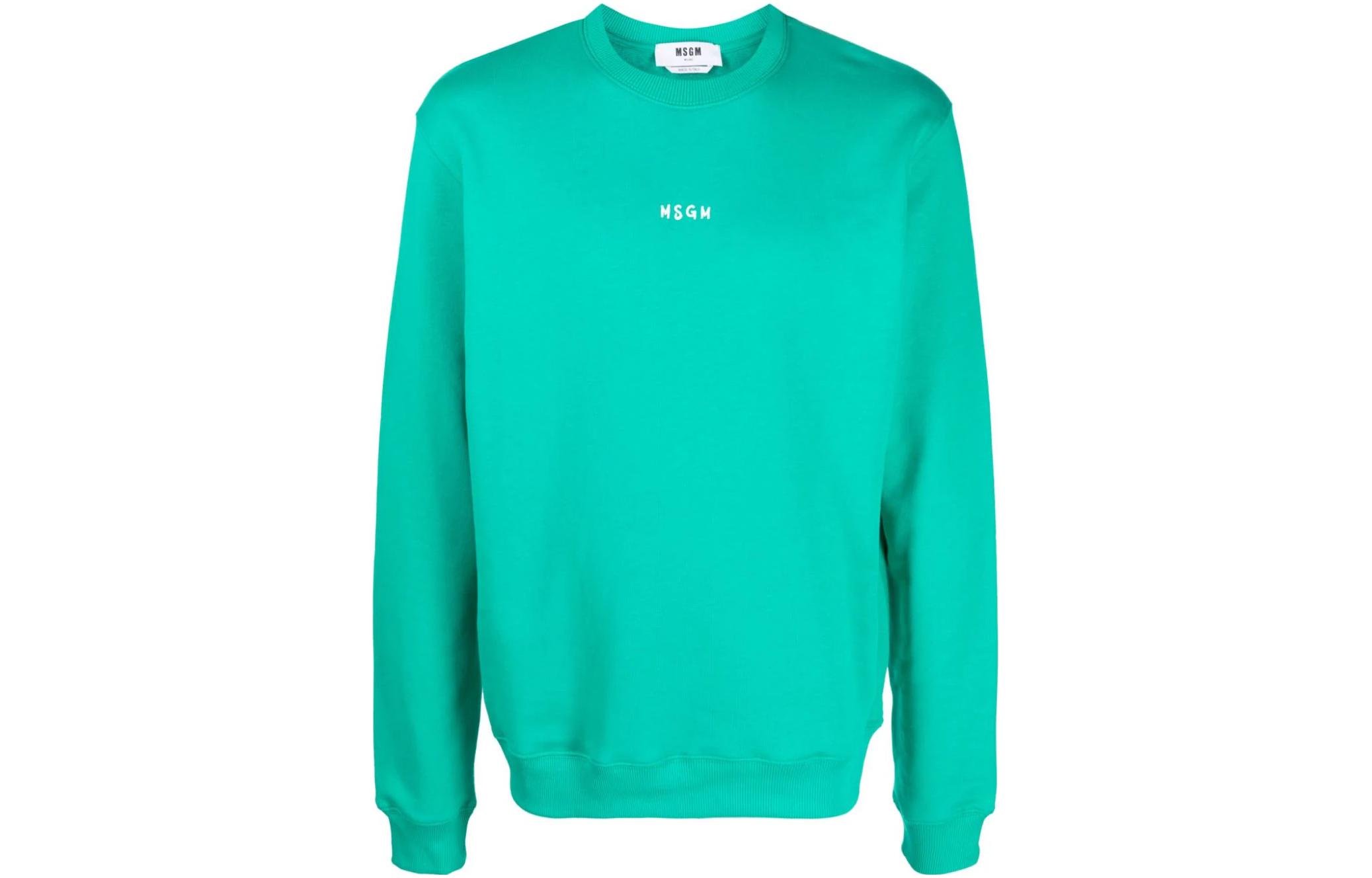 MSGM Logo Print Cotton Long-Sleeve Sweatshirt Green () 3540MM551237799-GREEN