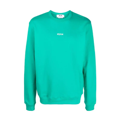 MSGM Logo Print Cotton Long-Sleeve Sweatshirt Green () 3540MM551237799-GREEN