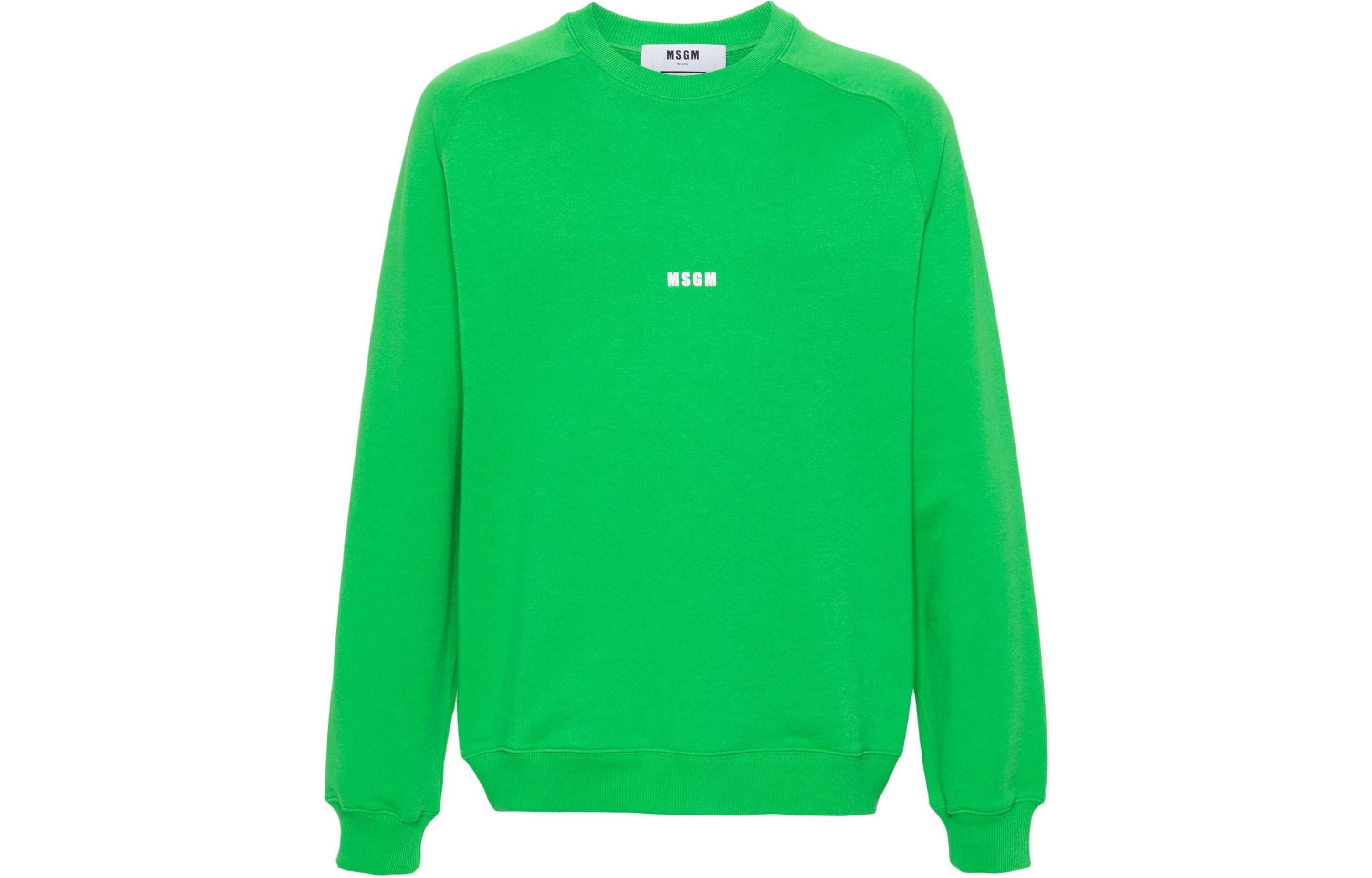 MSGM Logo Print Cotton Long-Sleeve Sweatshirt Lime Green - 3640MM503247000-GREEN