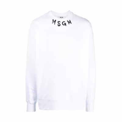 MSGM Logo Print Crewneck Cotton Sweatshirt White Long Sleeve Pullover 3540MM116237799-WHITE