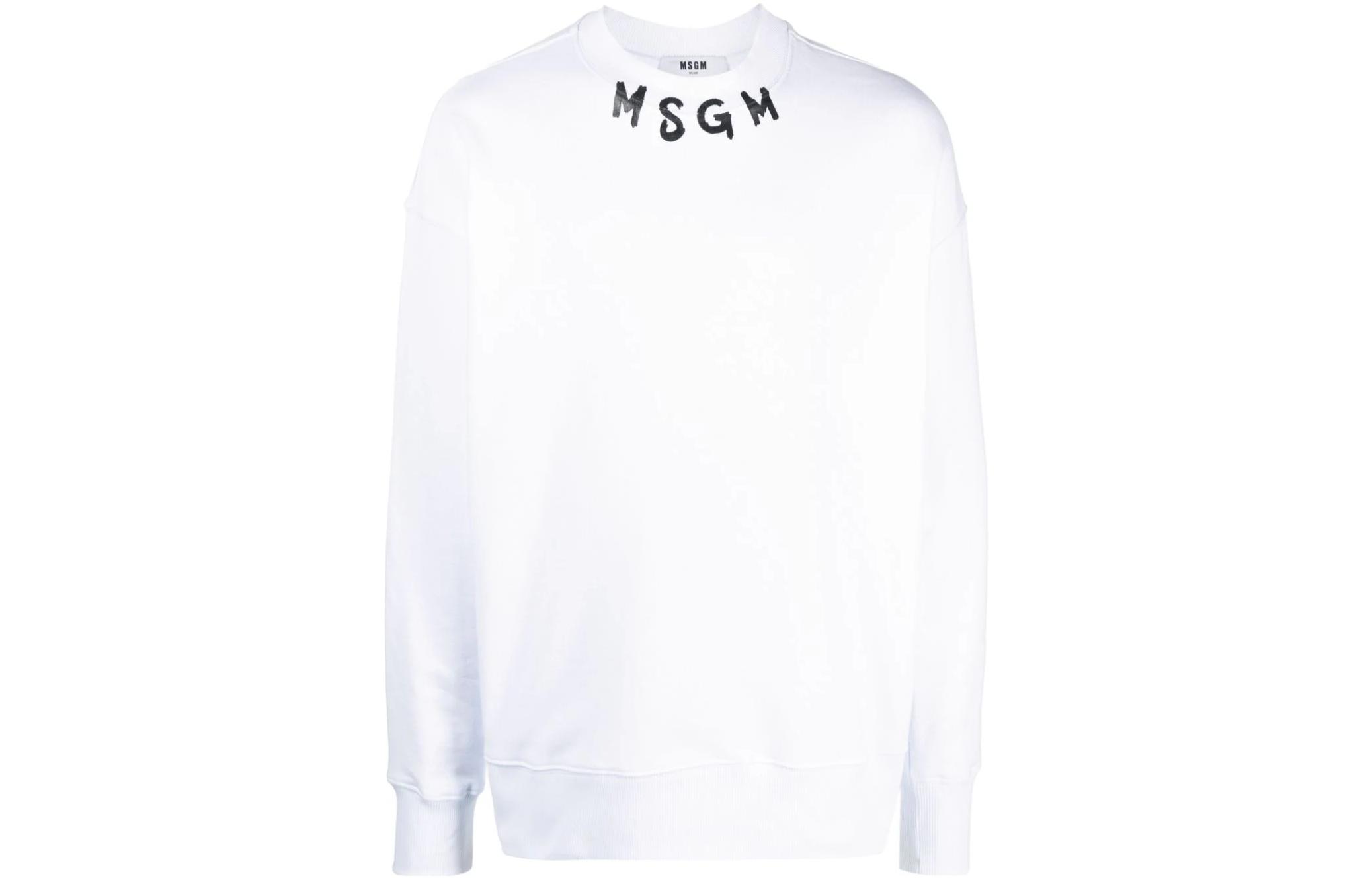 Order MSGM 白色長袖 logo印花棉質圓領套頭衫 3540MM116237799-WHITE