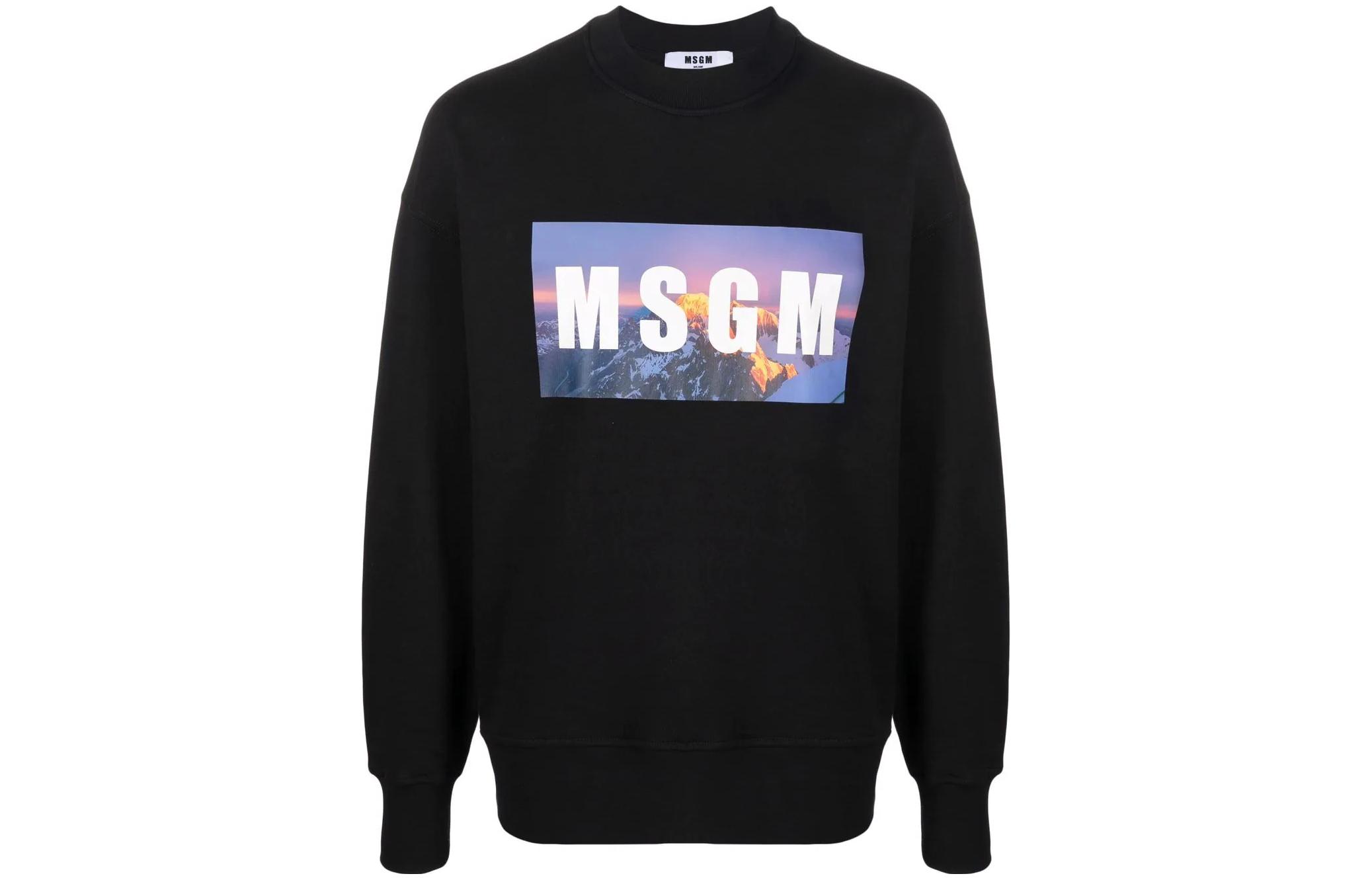 MSGM Logo Print Crewneck Long Sleeve Sweatshirt Black 3140MM163217599-99