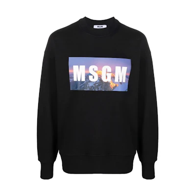 MSGM Logo Print Crewneck Long Sleeve Sweatshirt Black 3140MM163217599-99