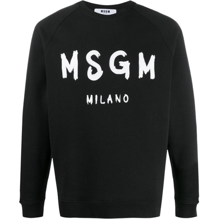 MSGM Logo Print Crewneck Long Sleeve Sweatshirt Black - 2840MM104-207099-99