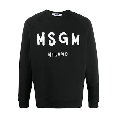 MSGM Logo Print Crewneck Long Sleeve Sweatshirt Black - 2840MM104-207099-99