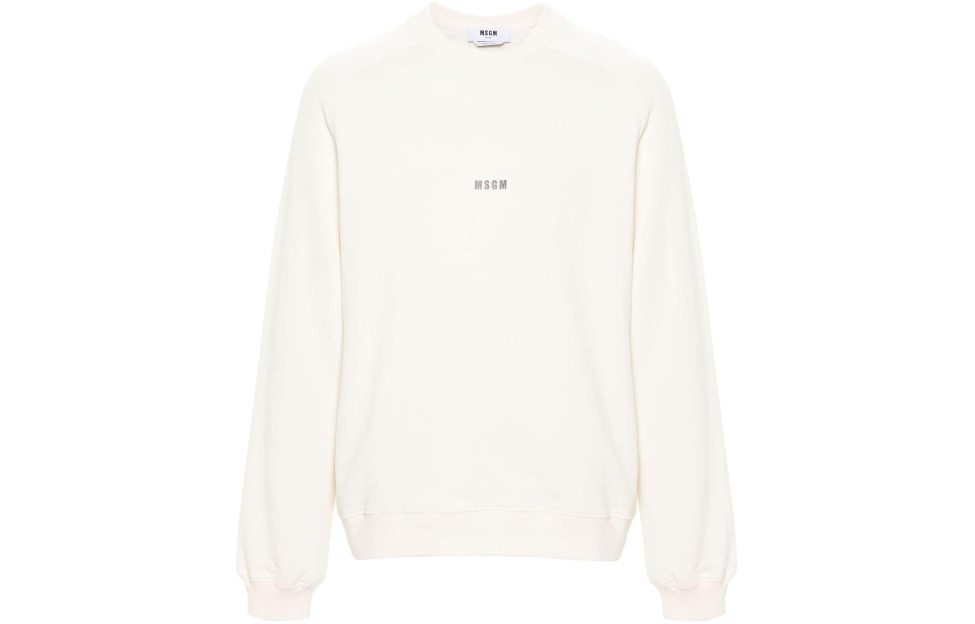 MSGM Logo Print Crewneck Long Sleeve Sweatshirt Ivory White () 2000MM503200000-WHITE