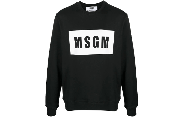 MSGM Logo Print Crewneck Long Sleeve Sweatshirt Men Black 3040MM68217099-99