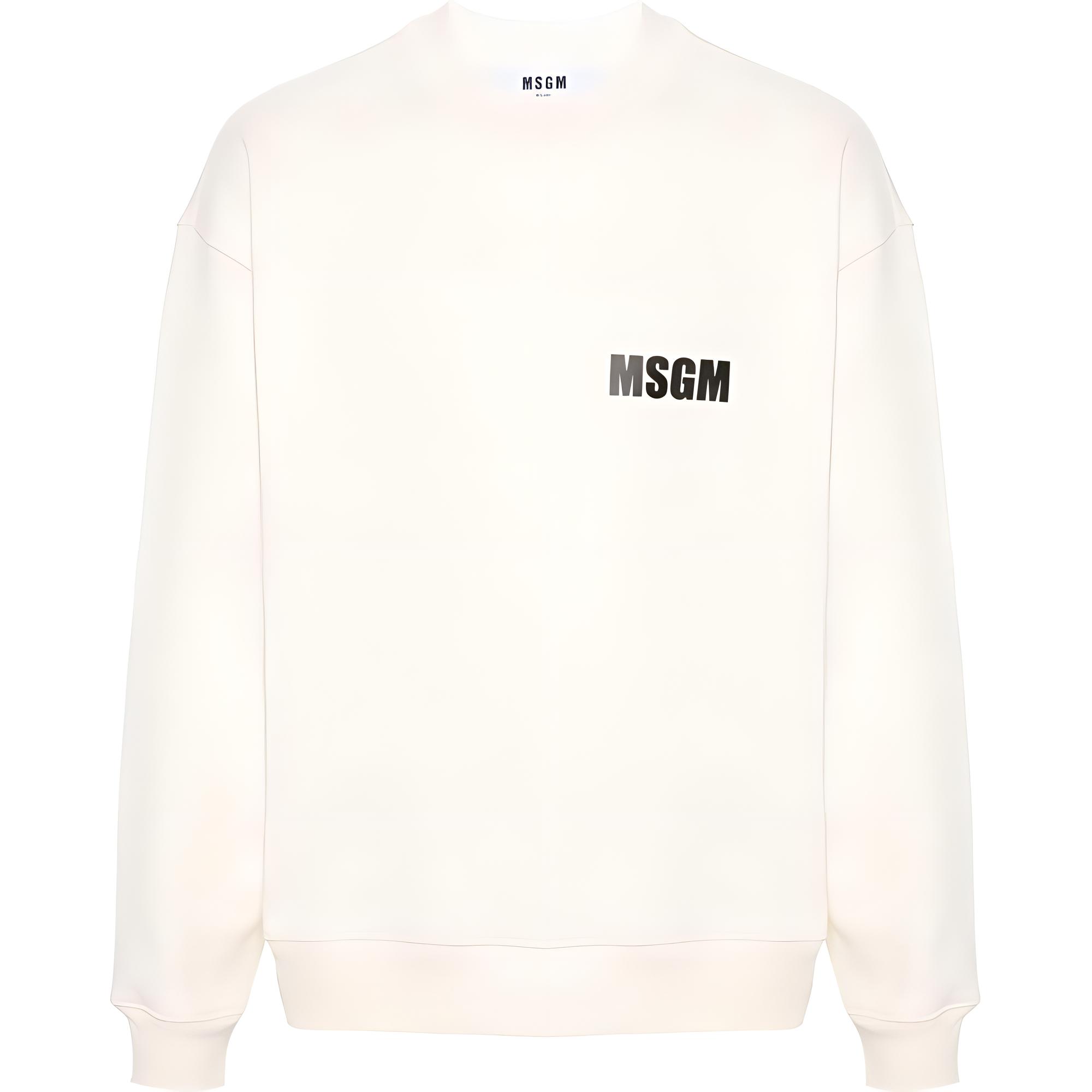 MSGM Logo Print Crewneck Oversized Long Sleeve Sweatshirt  Vanilla White. 3640MM129247001-WHITE