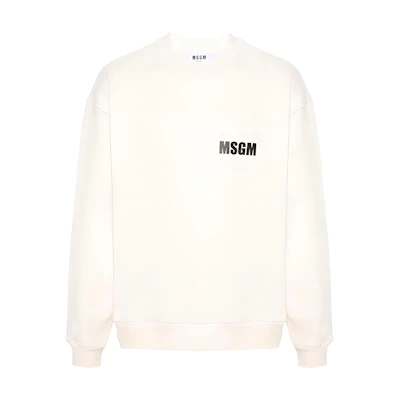 MSGM Logo Print Crewneck Oversized Long Sleeve Sweatshirt Vanilla White. 3640MM129247001-WHITE